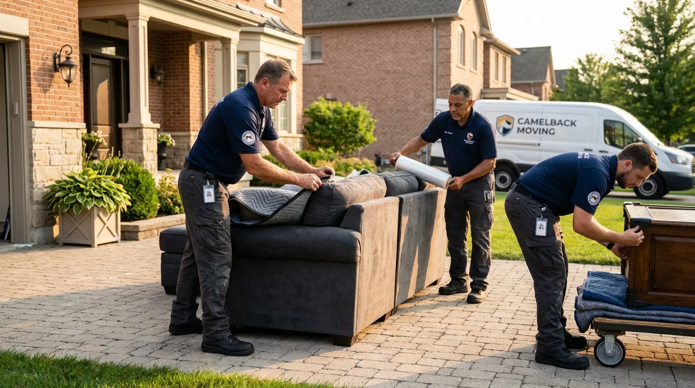 Large estate moving crew wrapping furniture in Trinity, TX