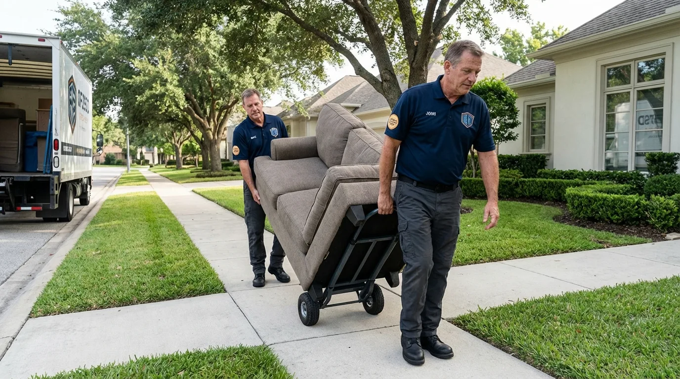 Local residential moving crew loading furniture in Trinity, TX