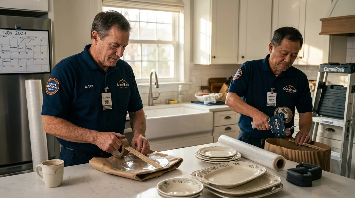 Professional crew packing kitchen dishware in Trinity, TX